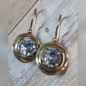 Vintage Israel 925 Sterling Silver Clear Quartz CZ Halo Drop Earrings